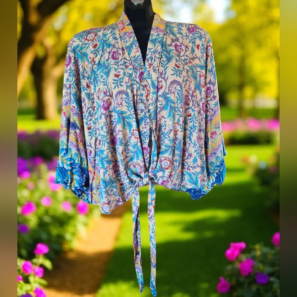 Paparazzi Floral Oversized Flowy Shrug with Tie Front
